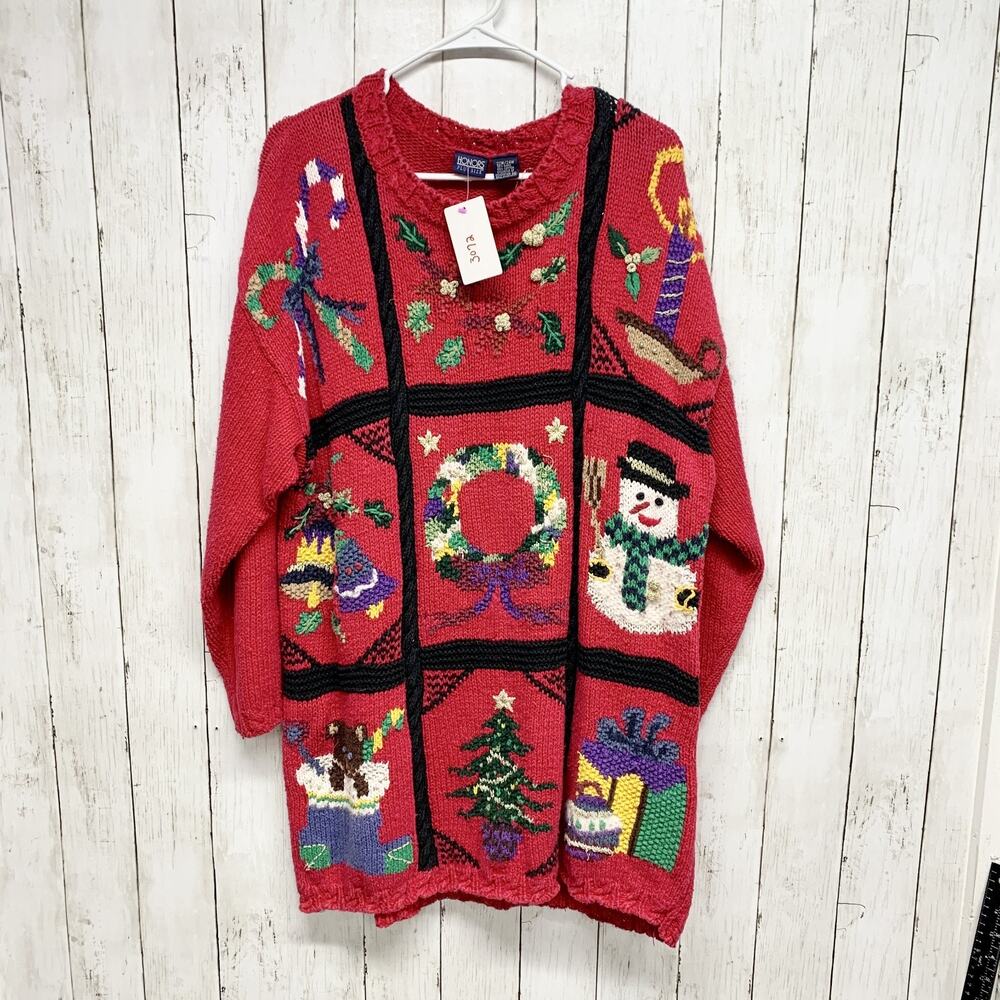 Vintage‎ 90s Honors Plus Sweater Women 22W 24W Red Cable Knit Christmas Holiday